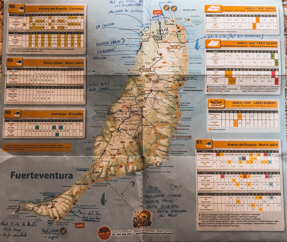 la mappa di fuerteventura con le indicazioni di Ivan