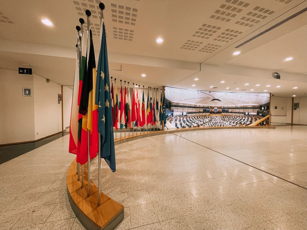 gli interni del Parlamento Europeo di Bruxelles