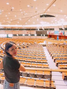 nell'emiciclo del Parlamento Europeo di Bruxelles