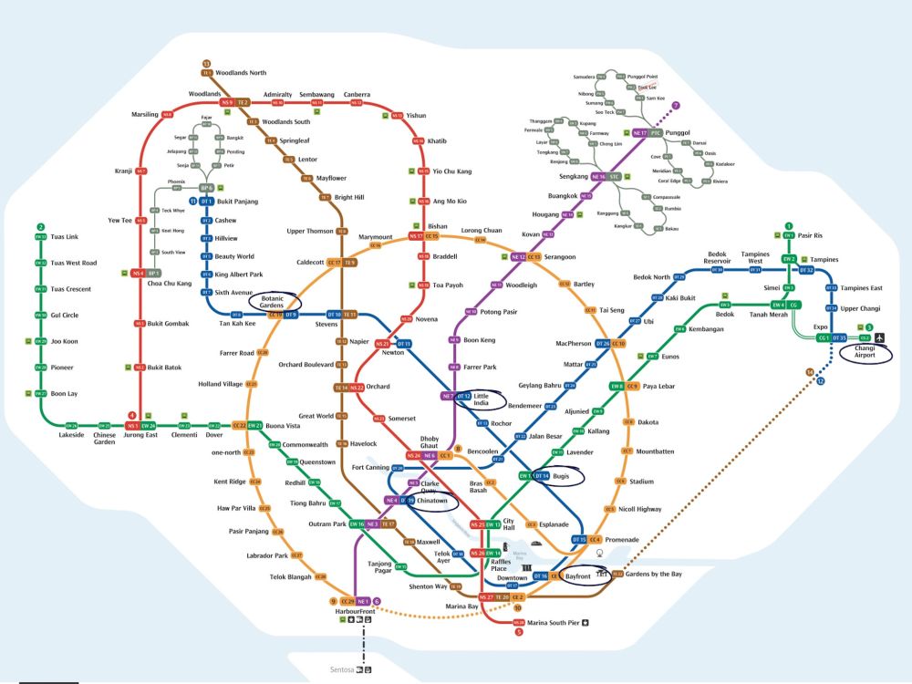 la mappa della metropolitana MRT di Singapore