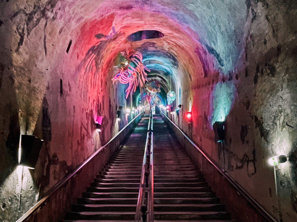 la scalinata che conduce nei sotterranei delle cave Pommery a Reims